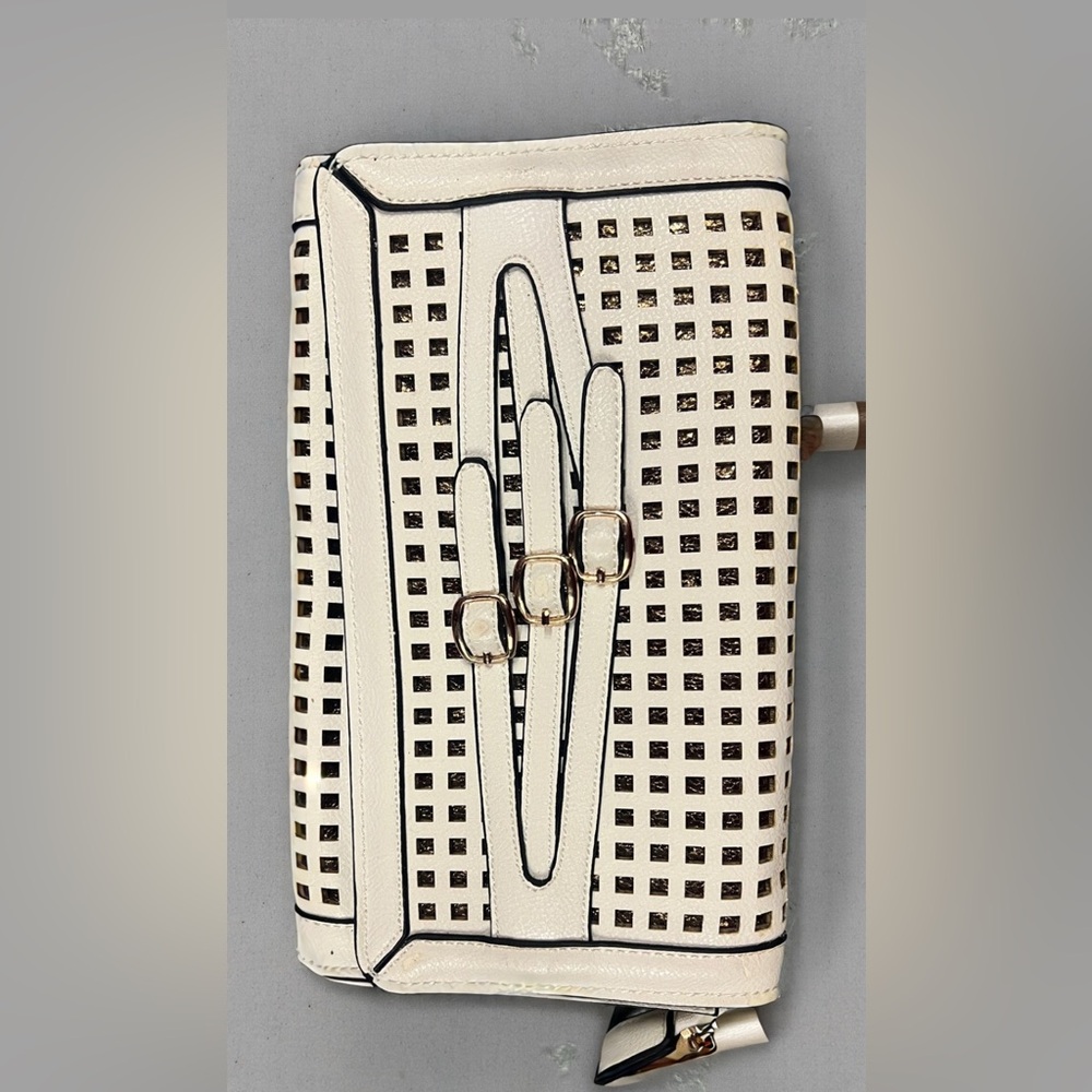 Chic White and Black Perforated Clutch